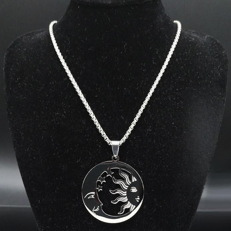 Pendant Necklaces Wiccan Crescent Moon Sun Stainless Steel Necklace Ancient Treasures Ancientreasures Viking Odin Thor Mjolnir Celtic Ancient Egypt Norse Norse Mythology