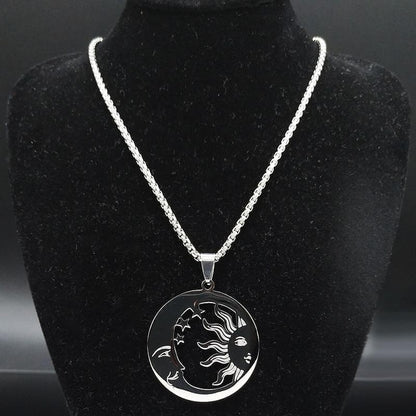 Pendant Necklaces Wiccan Crescent Moon Sun Stainless Steel Necklace Ancient Treasures Ancientreasures Viking Odin Thor Mjolnir Celtic Ancient Egypt Norse Norse Mythology