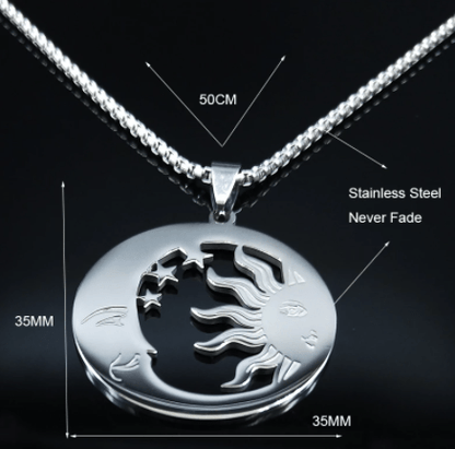 Pendant Necklaces Wiccan Crescent Moon Sun Stainless Steel Necklace Ancient Treasures Ancientreasures Viking Odin Thor Mjolnir Celtic Ancient Egypt Norse Norse Mythology