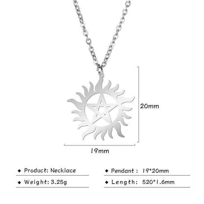 Pendant Necklaces Women Skyrim Stainless Steel Shining Sun Pentagram Pendant Necklace Supernatural Dean Statement Box Chain Necklaces Jewelry Women Men|Pendant Necklaces| Ancient Treasures Ancientreasures Viking Odin Thor Mjolnir Celtic Ancient Egypt Norse Norse Mythology