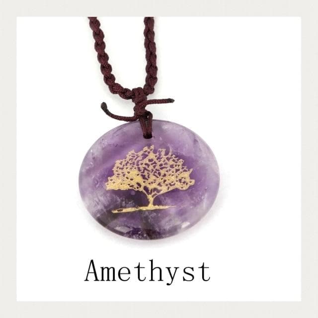 Pendants Amethyst Natural Crystal Stone Disc Shape Fashion Pendants Engrave Tree Of Life Creative Jewelry Men's Women's Charm Pendants Necklace|Pendants| Ancient Treasures Ancientreasures Viking Odin Thor Mjolnir Celtic Ancient Egypt Norse Norse Mythology