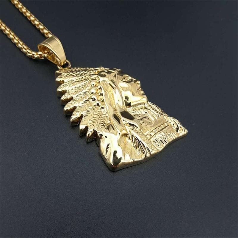 Pendants Gold-color / China Stainless Steel Jewelry Gold Color Chain Necklaces South American National Style Indian Tribe Chief Pendant Necklace For Women|Pendants| Ancient Treasures Ancientreasures Viking Odin Thor Mjolnir Celtic Ancient Egypt Norse Norse Mythology