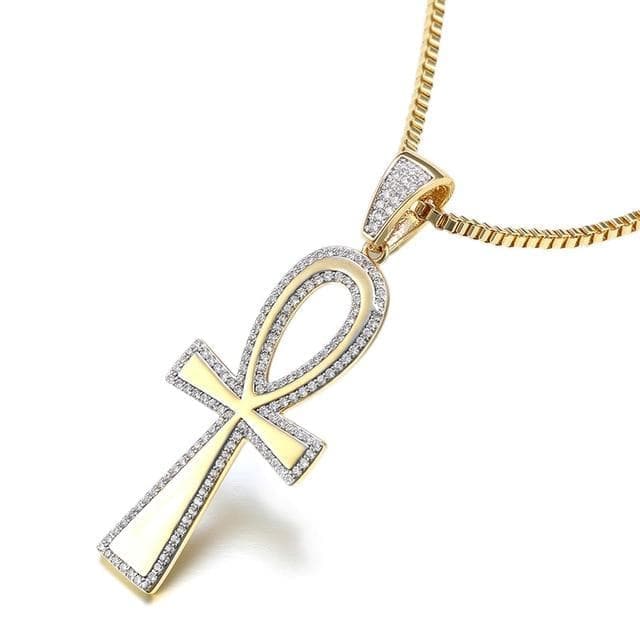 Pendants gold color / White Ankh Cross Men's Necklaces&Pendants Rhodium Plated AAA Clear CZ Egyptian Hieroglyphic Fashion Jewelry Crux Ansata Chain|f pendant|ankh crosscross pendant necklace men Ancient Treasures Ancientreasures Viking Odin Thor Mjolnir Celtic Ancient Egypt Norse Norse Mythology