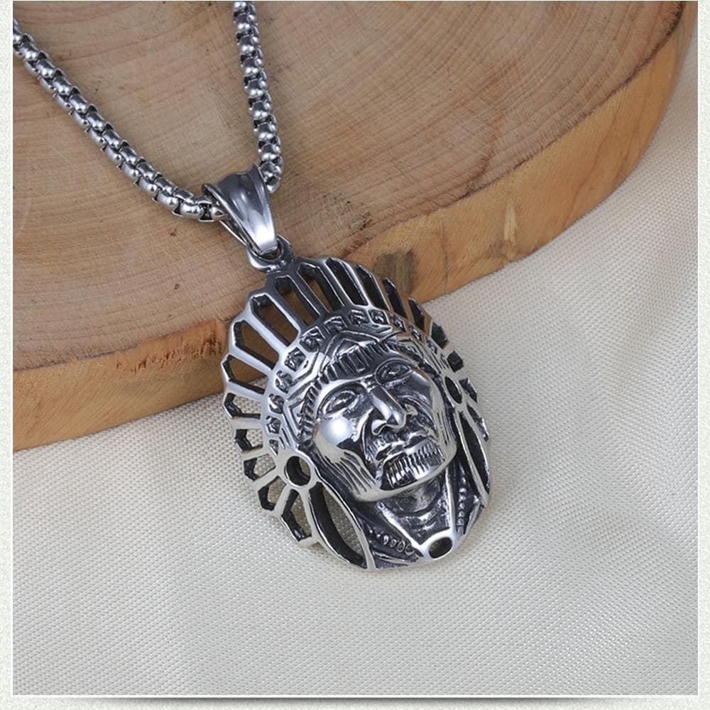 Pendants Native American Chief Solid Stainless Steel Necklace Ancient Treasures Ancientreasures Viking Odin Thor Mjolnir Celtic Ancient Egypt Norse Norse Mythology