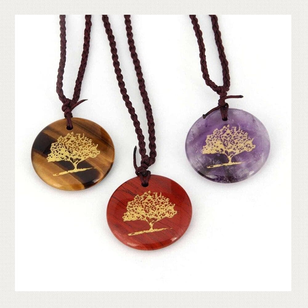 Pendants Natural Crystal Stone Disc Shape Fashion Pendants Engrave Tree Of Life Creative Jewelry Men's Women's Charm Pendants Necklace|Pendants| Ancient Treasures Ancientreasures Viking Odin Thor Mjolnir Celtic Ancient Egypt Norse Norse Mythology