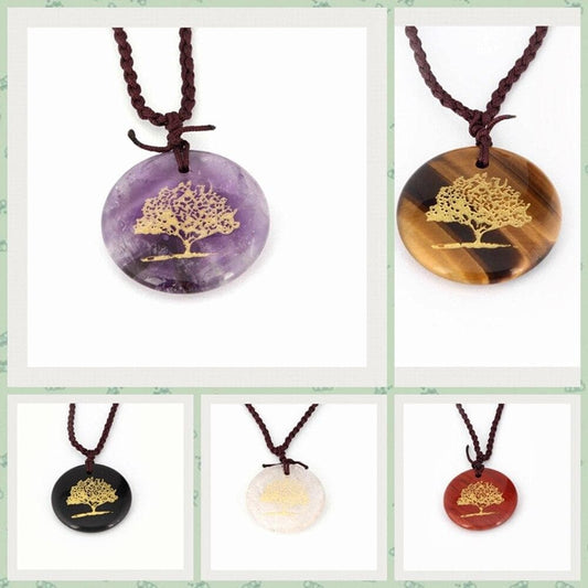 Pendants Natural Crystal Stone Disc Shape Fashion Pendants Engrave Tree Of Life Creative Jewelry Men's Women's Charm Pendants Necklace|Pendants| Ancient Treasures Ancientreasures Viking Odin Thor Mjolnir Celtic Ancient Egypt Norse Norse Mythology