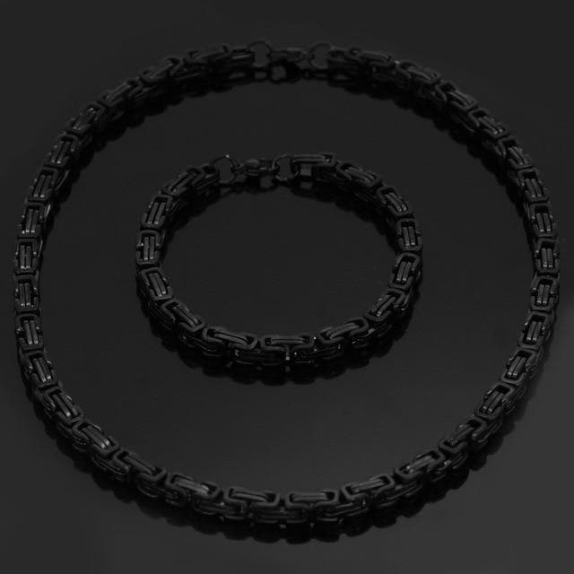 Pendants & Necklaces 50 CM / 20 INCHES / Black / 23 CM / 9 INCHES Viking Stainless Steel King Chain + Bracelet Ancient Treasures Ancientreasures Viking Odin Thor Mjolnir Celtic Ancient Egypt Norse Norse Mythology