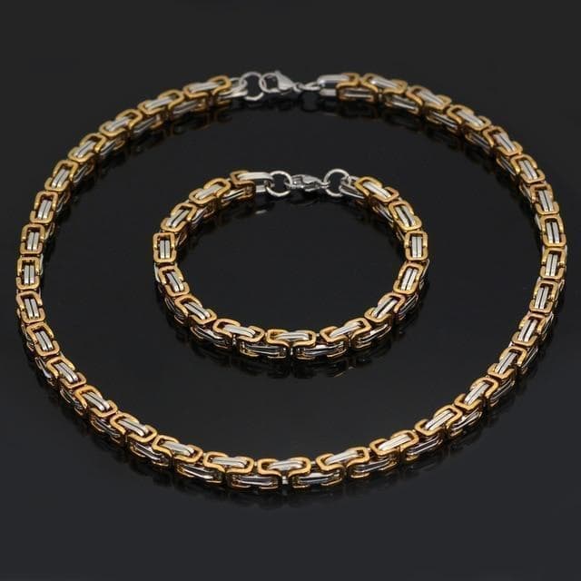 Pendants & Necklaces 50 CM / 20 INCHES / Gold & Silver / 23 CM / 9 INCHES Viking Stainless Steel King Chain + Bracelet Ancient Treasures Ancientreasures Viking Odin Thor Mjolnir Celtic Ancient Egypt Norse Norse Mythology