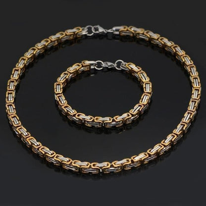 Pendants & Necklaces 50 CM / 20 INCHES / Gold & Silver / 23 CM / 9 INCHES Viking Stainless Steel King Chain + Bracelet Ancient Treasures Ancientreasures Viking Odin Thor Mjolnir Celtic Ancient Egypt Norse Norse Mythology