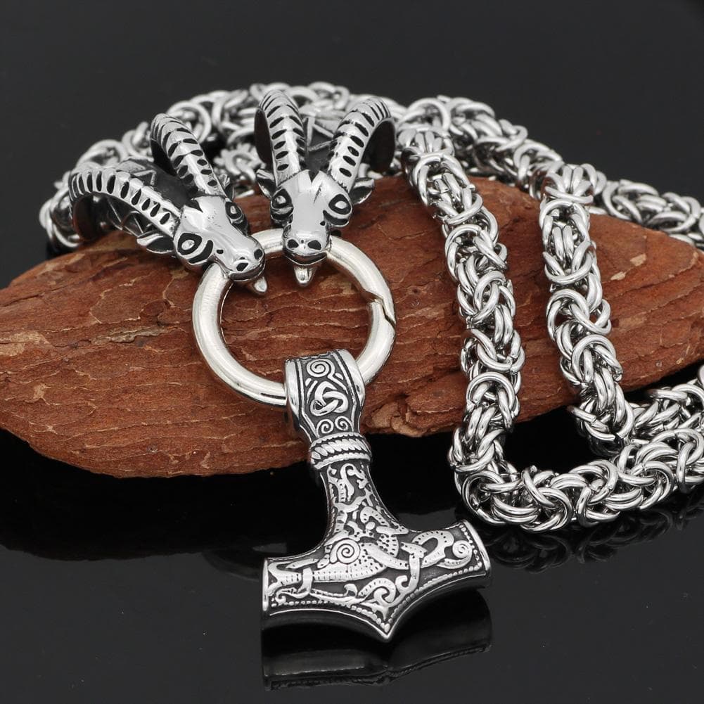 Pendants & Necklaces 50 CM / 20 Inches HANDMADE Stainless Steel Massive Ram Chain with Mjolnir Ancient Treasures Ancientreasures Viking Odin Thor Mjolnir Celtic Ancient Egypt Norse Norse Mythology
