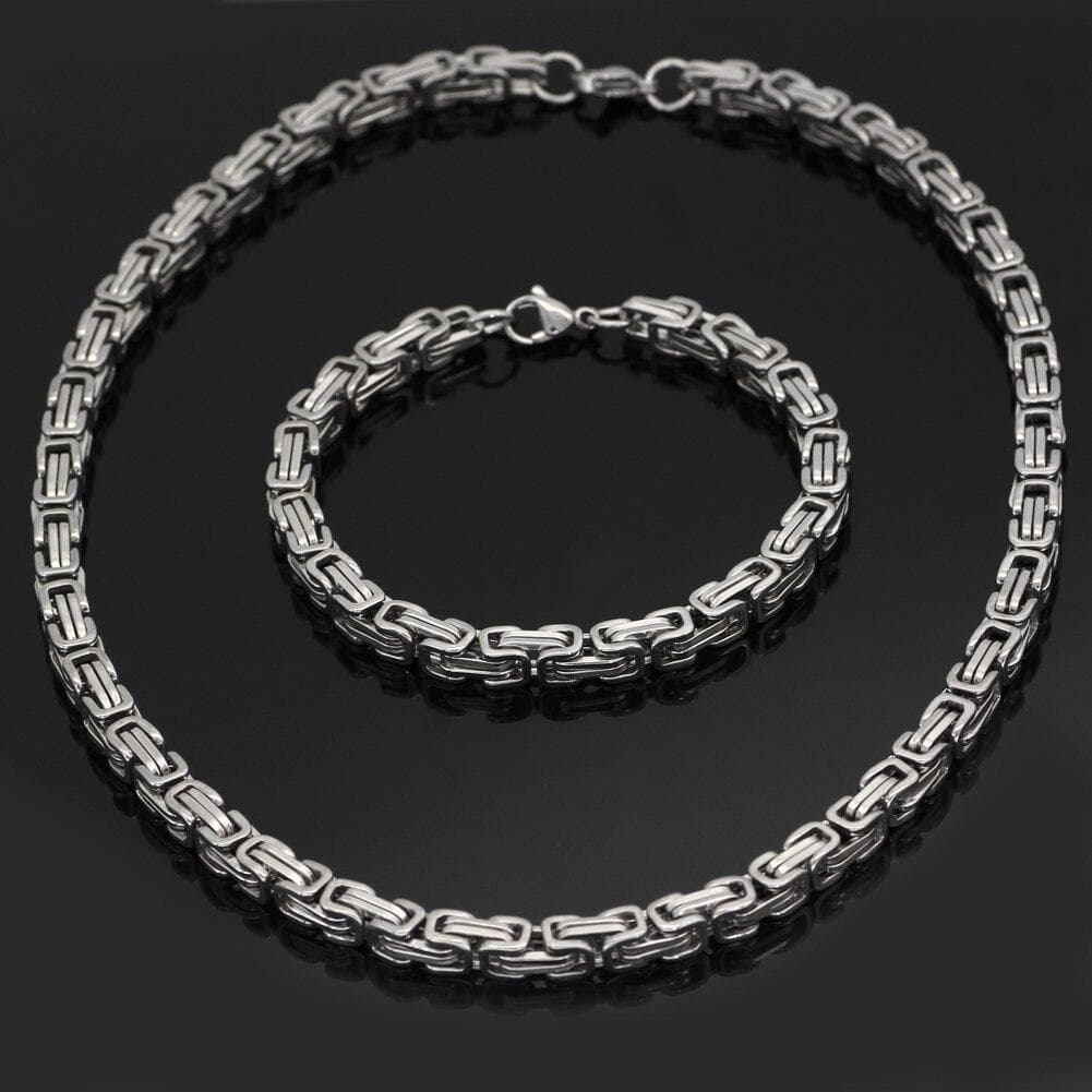 Pendants & Necklaces 50 CM / 20 INCHES / Silver / 23 CM / 9 INCHES Viking Stainless Steel King Chain + Bracelet Ancient Treasures Ancientreasures Viking Odin Thor Mjolnir Celtic Ancient Egypt Norse Norse Mythology