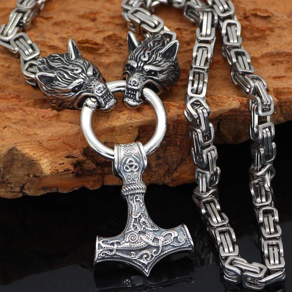 Pendants & Necklaces 50CM / 20 Inches Wolf King Chain with Sterling Silver Mjolnir Ancient Treasures Ancientreasures Viking Odin Thor Mjolnir Celtic Ancient Egypt Norse Norse Mythology