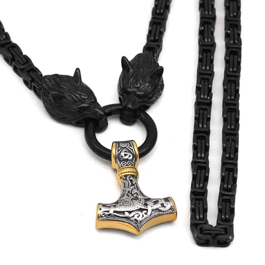 Pendants & Necklaces 70cm Stainless Steel Black Wolf Chain Silver & Gold Mjolnir Ancient Treasures Ancientreasures Viking Odin Thor Mjolnir Celtic Ancient Egypt Norse Norse Mythology