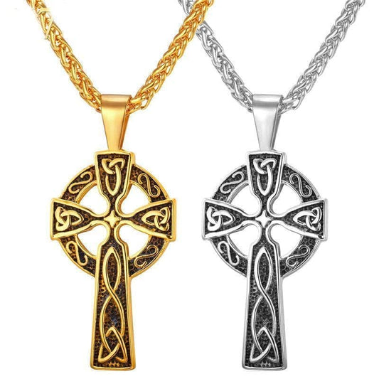 Pendants & Necklaces Golden Stainless Steel Triquetra Irish Cross Pendant Necklace Ancient Treasures Ancientreasures Viking Odin Thor Mjolnir Celtic Ancient Egypt Norse Norse Mythology