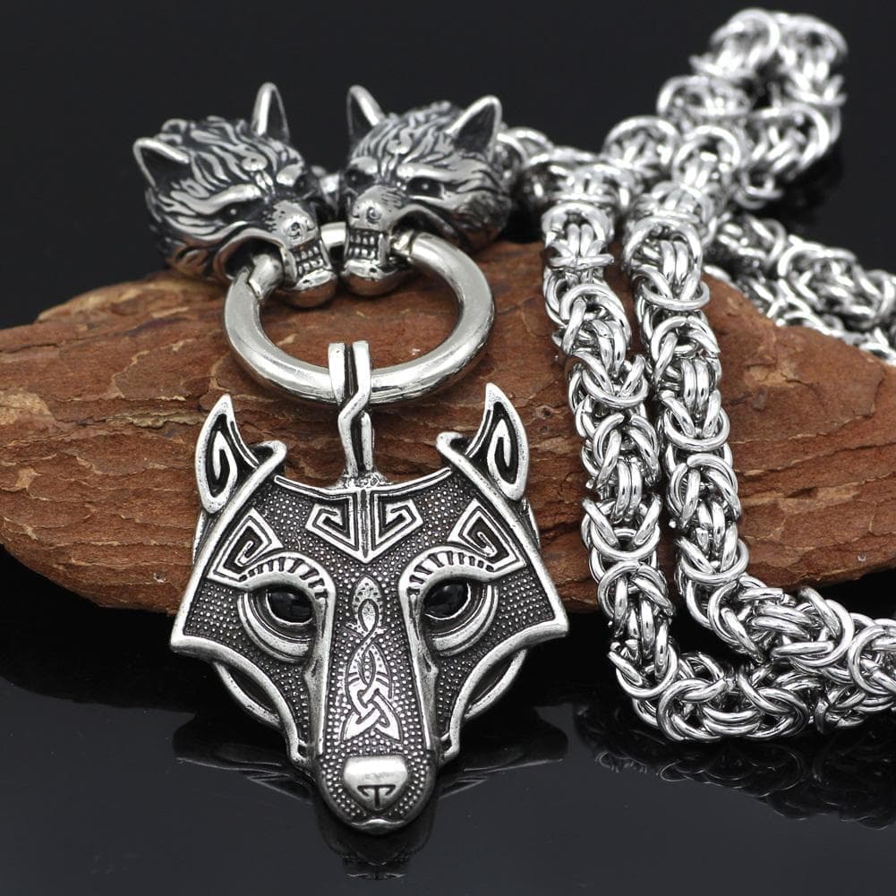 Pendants & Necklaces HANDMADE Massive Stainless Steel Wolf Head Necklace with Nordic Wolf Pendant Ancient Treasures Ancientreasures Viking Odin Thor Mjolnir Celtic Ancient Egypt Norse Norse Mythology