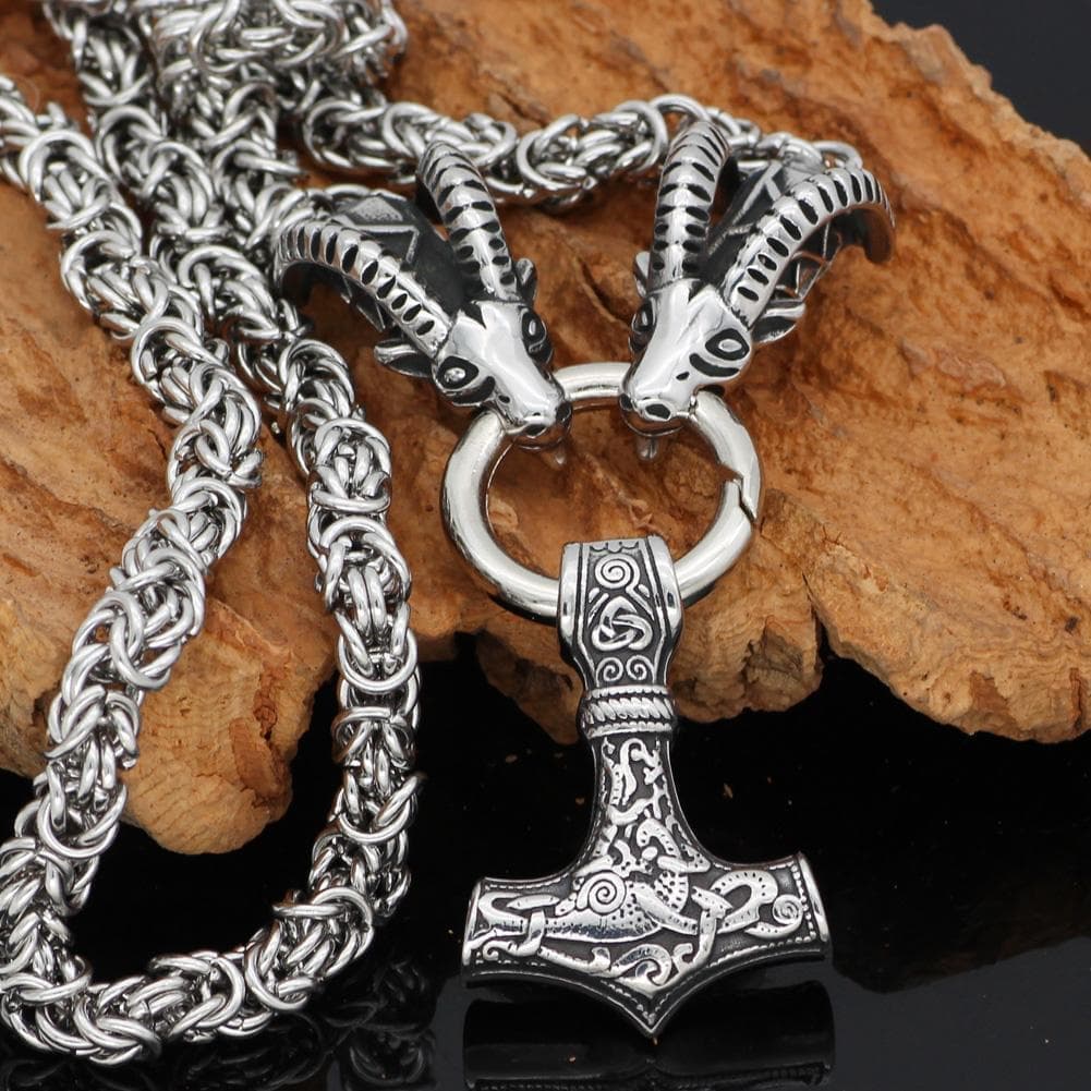 Pendants & Necklaces HANDMADE Stainless Steel Massive Ram Chain with Mjolnir Ancient Treasures Ancientreasures Viking Odin Thor Mjolnir Celtic Ancient Egypt Norse Norse Mythology