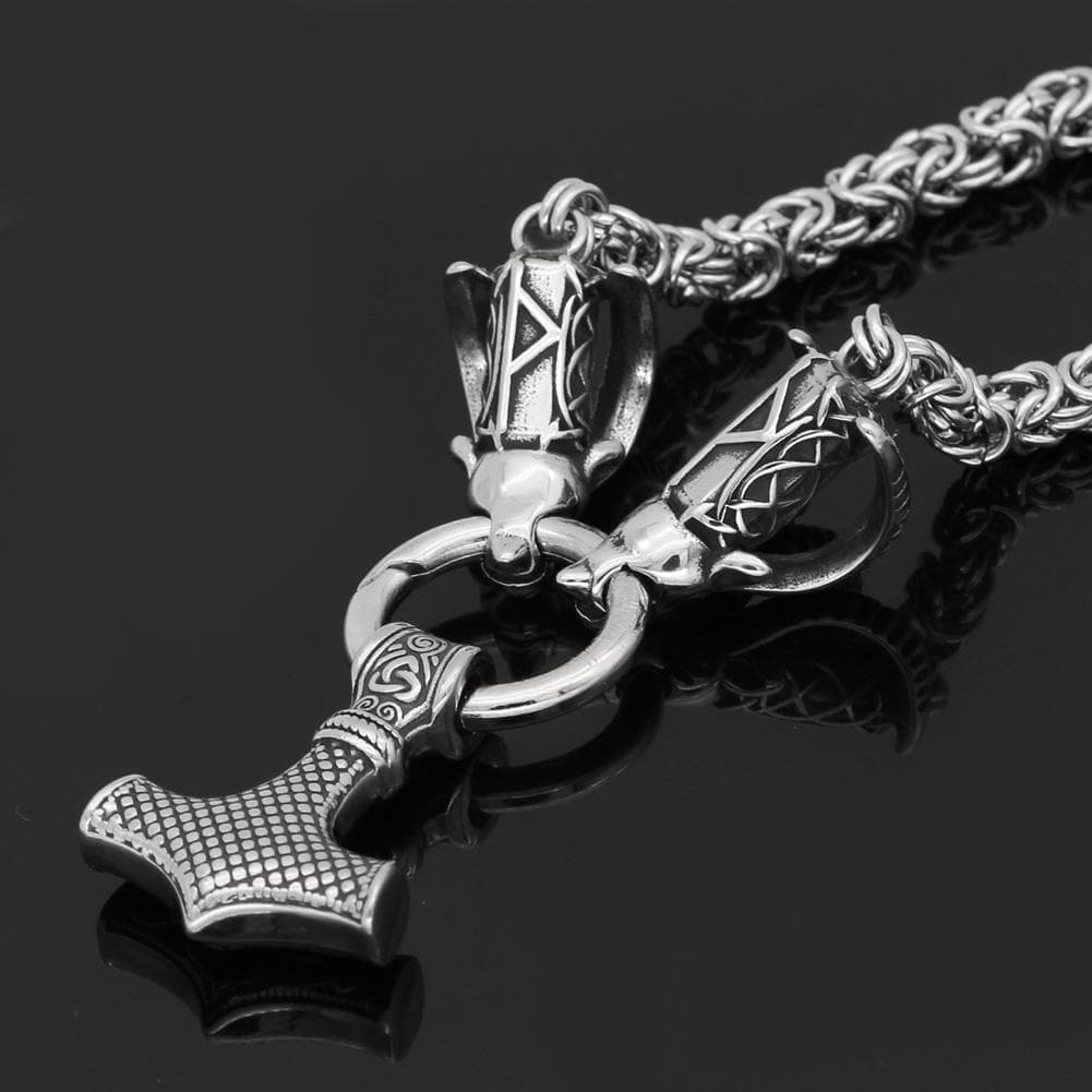 Pendants & Necklaces HANDMADE Stainless Steel Massive Ram Chain with Mjolnir Ancient Treasures Ancientreasures Viking Odin Thor Mjolnir Celtic Ancient Egypt Norse Norse Mythology