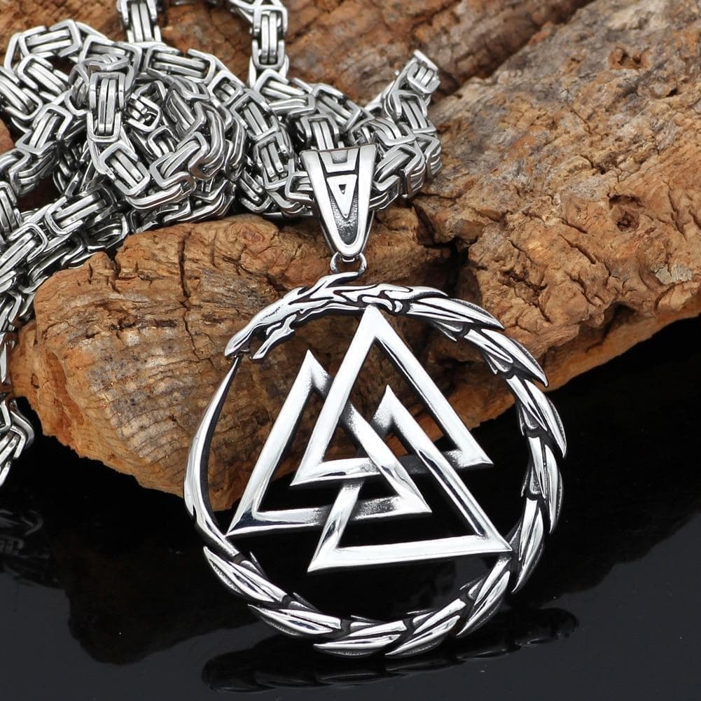 Pendants & Necklaces King's Chain / 70 CM / 28 INCH Stainless Steel King Chain with Jörmungandr and Valknut Pendant Ancient Treasures Ancientreasures Viking Odin Thor Mjolnir Celtic Ancient Egypt Norse Norse Mythology