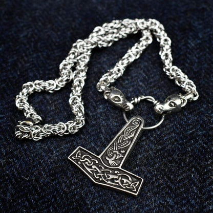 Vikings Jorvik Thor's Hammer Pendant on Dragon Chain