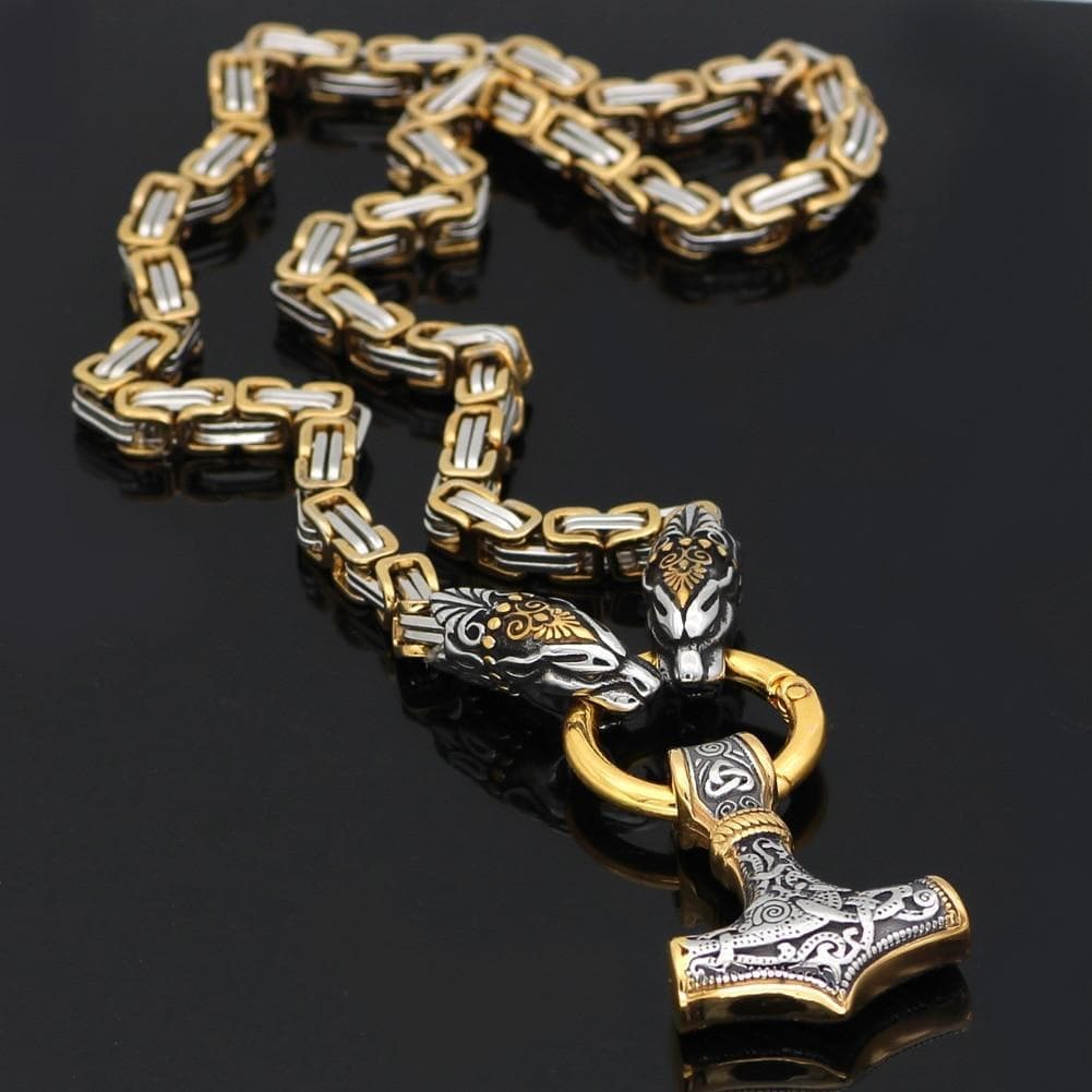 Pendants & Necklaces Massive Stainless Steel Snake King Chain with Mjolnir Ancient Treasures Ancientreasures Viking Odin Thor Mjolnir Celtic Ancient Egypt Norse Norse Mythology