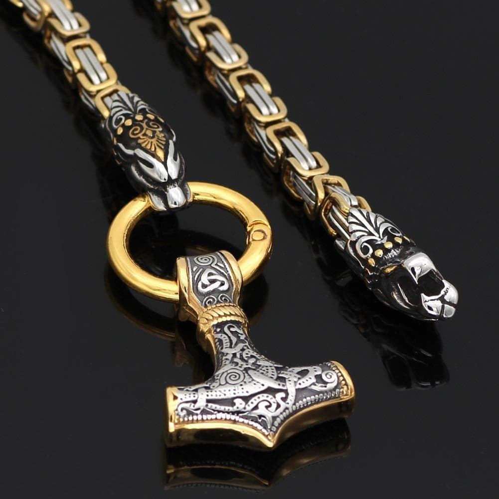 Pendants & Necklaces Massive Stainless Steel Snake King Chain with Mjolnir Ancient Treasures Ancientreasures Viking Odin Thor Mjolnir Celtic Ancient Egypt Norse Norse Mythology