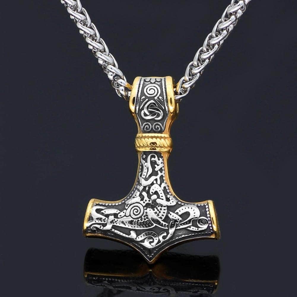 Pendants & Necklaces Metal Chain / Gold and Silver Vikings Mjolnir Stainless Steel Pendant Necklace Ancient Treasures Ancientreasures Viking Odin Thor Mjolnir Celtic Ancient Egypt Norse Norse Mythology