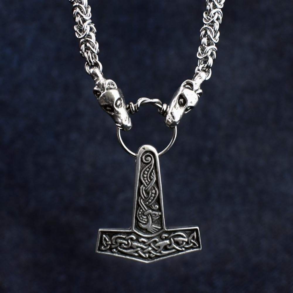 Vikings Jorvik Thor's Hammer Pendant on Dragon Chain