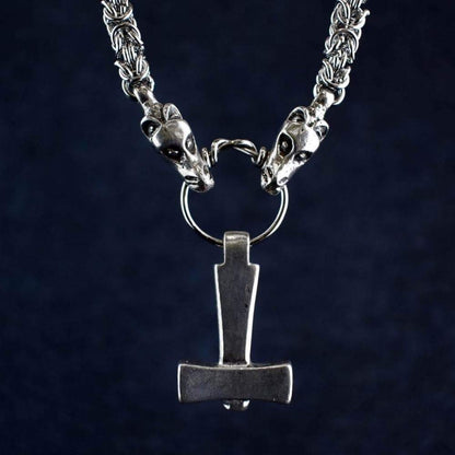 Vikings Uppsala Mjolnir Hammer Pendant on Dragon Chain