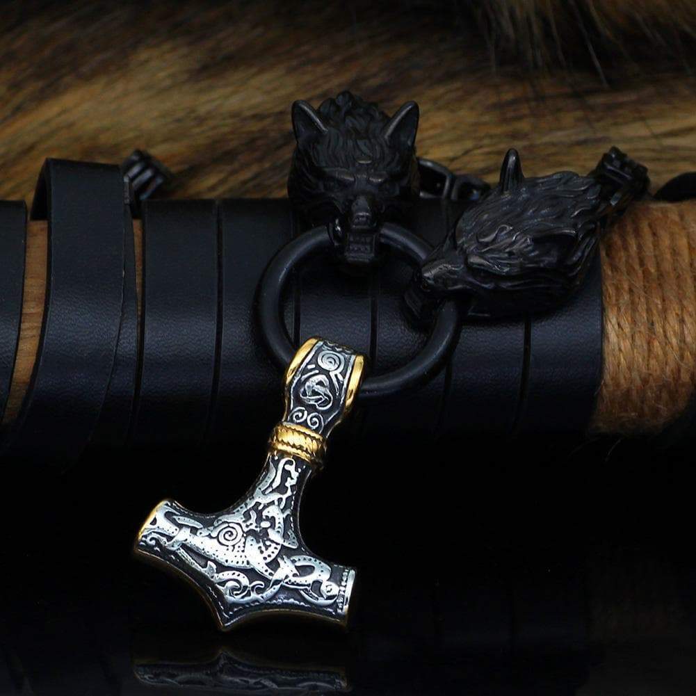 Pendants & Necklaces Stainless Steel Black Wolf Chain Silver & Gold Mjolnir Ancient Treasures Ancientreasures Viking Odin Thor Mjolnir Celtic Ancient Egypt Norse Norse Mythology