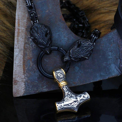 Pendants & Necklaces Stainless Steel Black Wolf Chain Silver & Gold Mjolnir Ancient Treasures Ancientreasures Viking Odin Thor Mjolnir Celtic Ancient Egypt Norse Norse Mythology