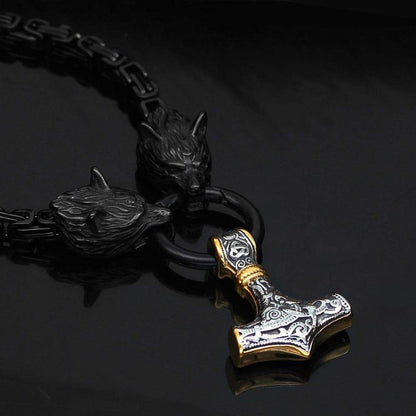 Pendants & Necklaces Stainless Steel Black Wolf Chain Silver & Gold Mjolnir Ancient Treasures Ancientreasures Viking Odin Thor Mjolnir Celtic Ancient Egypt Norse Norse Mythology