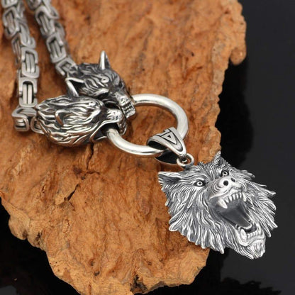 Pendants & Necklaces Stainless Steel Geri & Freki Fenrir's Head King's Chain Ancient Treasures Ancientreasures Viking Odin Thor Mjolnir Celtic Ancient Egypt Norse Norse Mythology