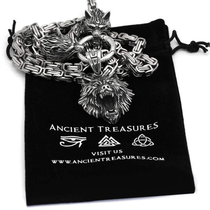 Pendants & Necklaces Stainless Steel Geri & Freki Fenrir's Head King's Chain Ancient Treasures Ancientreasures Viking Odin Thor Mjolnir Celtic Ancient Egypt Norse Norse Mythology