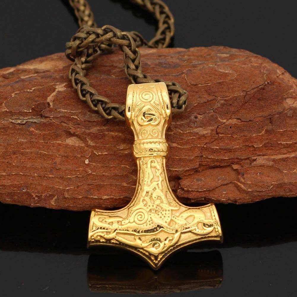 Pendants & Necklaces Stainless Steel Golden Mjolnir Necklace Ancient Treasures Ancientreasures Viking Odin Thor Mjolnir Celtic Ancient Egypt Norse Norse Mythology