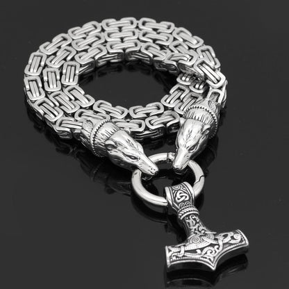 Pendants & Necklaces Stainless Steel King’s Chain Geri & Freki Mjolnir Ancient Treasures Ancientreasures Viking Odin Thor Mjolnir Celtic Ancient Egypt Norse Norse Mythology