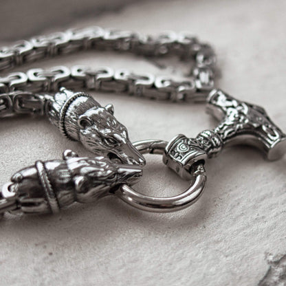 Pendants & Necklaces Stainless Steel King’s Chain Geri & Freki Mjolnir Ancient Treasures Ancientreasures Viking Odin Thor Mjolnir Celtic Ancient Egypt Norse Norse Mythology