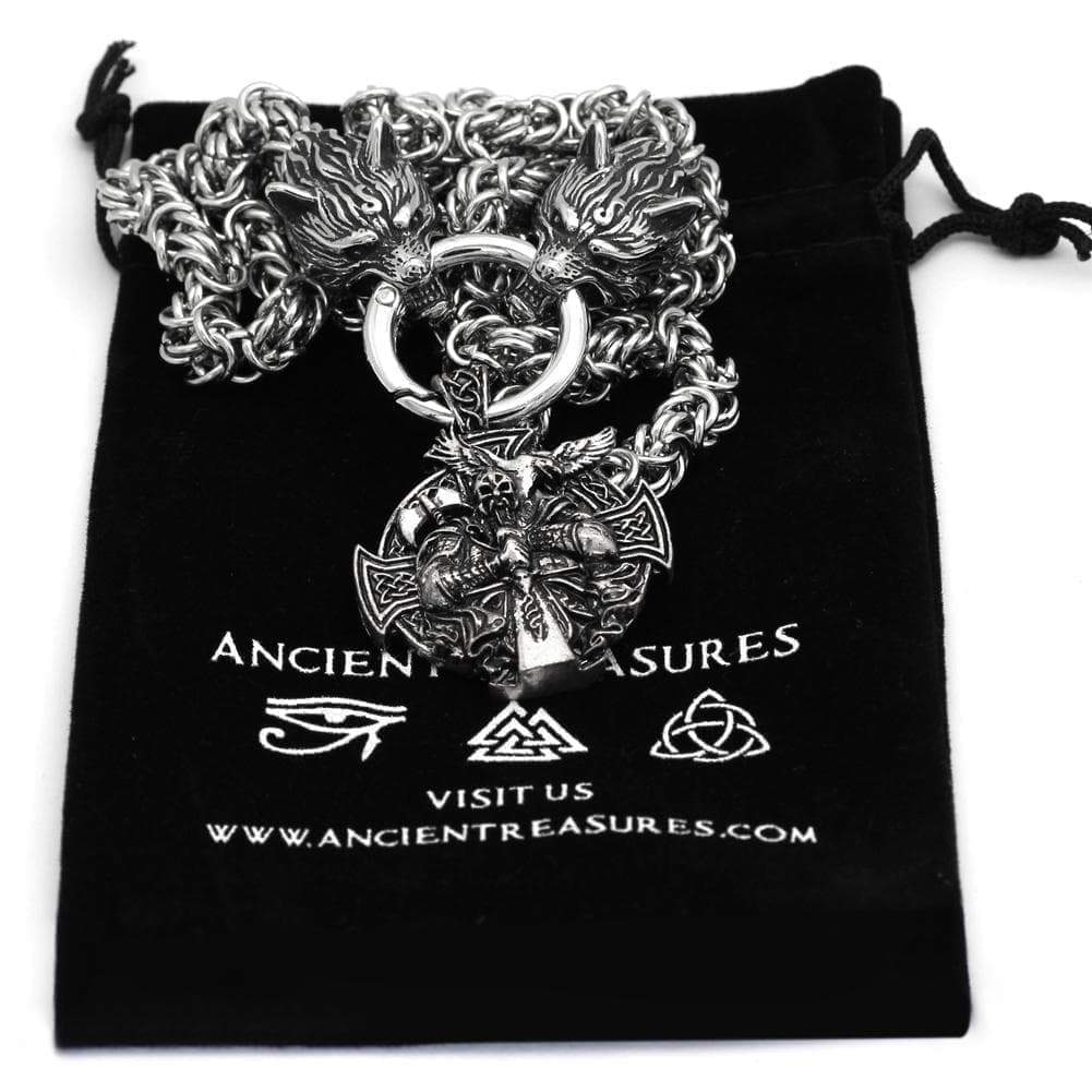 Pendants & Necklaces Stainless Steel Wolf Chain with Odin's Protection Charm Ancient Treasures Ancientreasures Viking Odin Thor Mjolnir Celtic Ancient Egypt Norse Norse Mythology