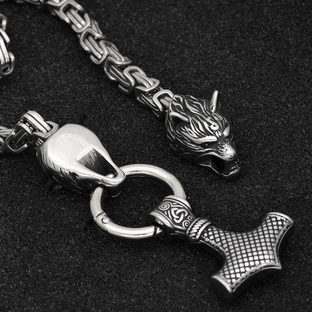 Pendants & Necklaces Stainless Steel Wolf Head King Chain Ancient Treasures Ancientreasures Viking Odin Thor Mjolnir Celtic Ancient Egypt Norse Norse Mythology