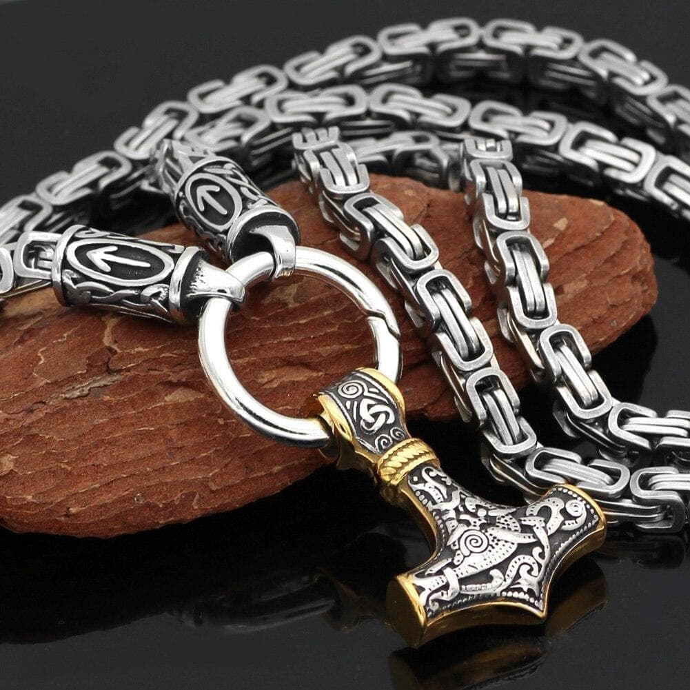 Pendants & Necklaces Viking Mjolnir Teiwaz King Chain Necklace Ancient Treasures Ancientreasures Viking Odin Thor Mjolnir Celtic Ancient Egypt Norse Norse Mythology