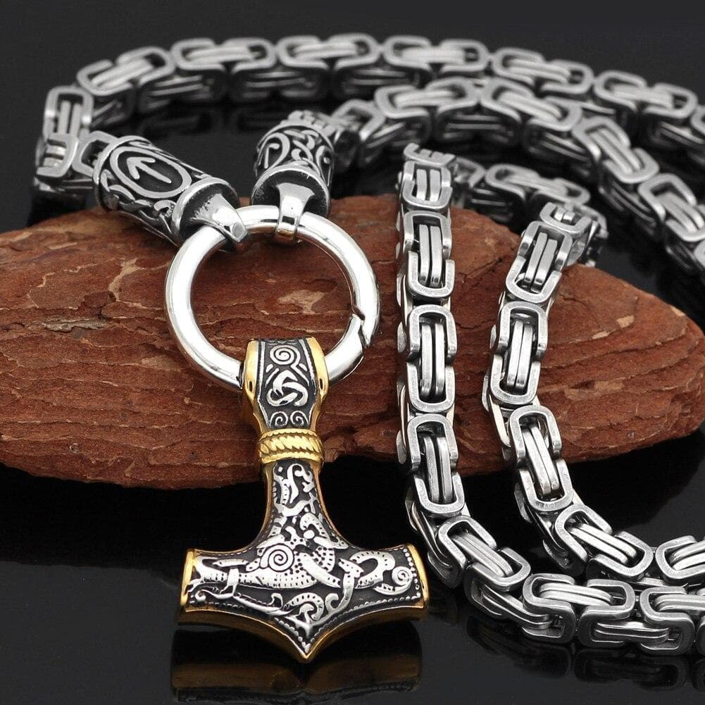 Pendants & Necklaces Viking Mjolnir Teiwaz King Chain Necklace Ancient Treasures Ancientreasures Viking Odin Thor Mjolnir Celtic Ancient Egypt Norse Norse Mythology