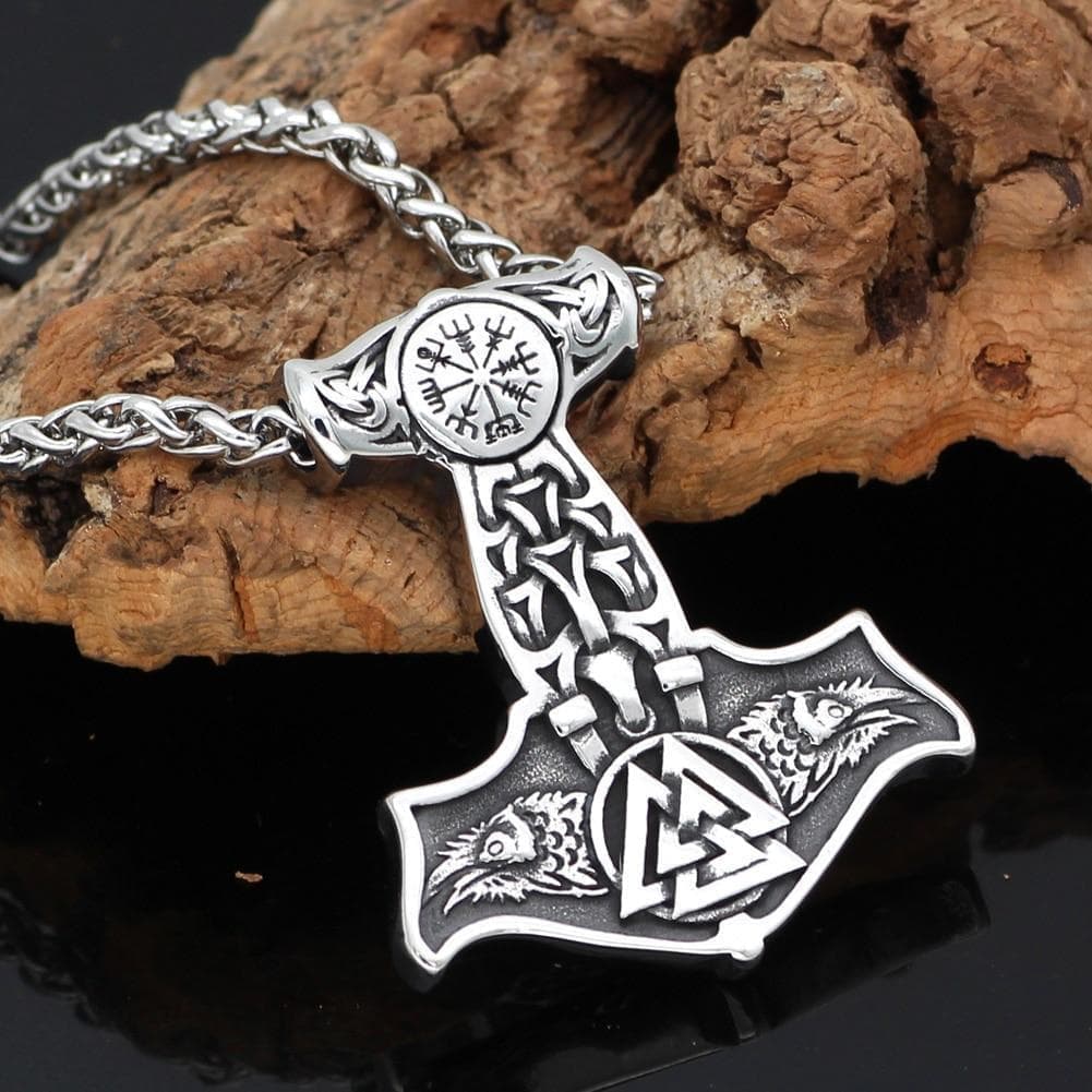 Pendants & Necklaces Viking Ravens Valknut And Aegishjalmur Mjolnir Necklace Ancient Treasures Ancientreasures Viking Odin Thor Mjolnir Celtic Ancient Egypt Norse Norse Mythology