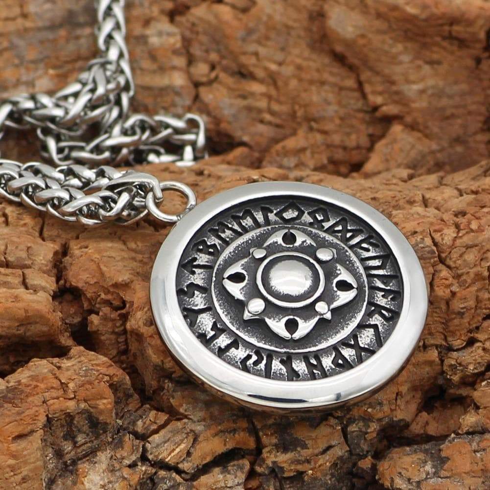 Viking Shield Rune and Compass Talisman Pendant & Necklace