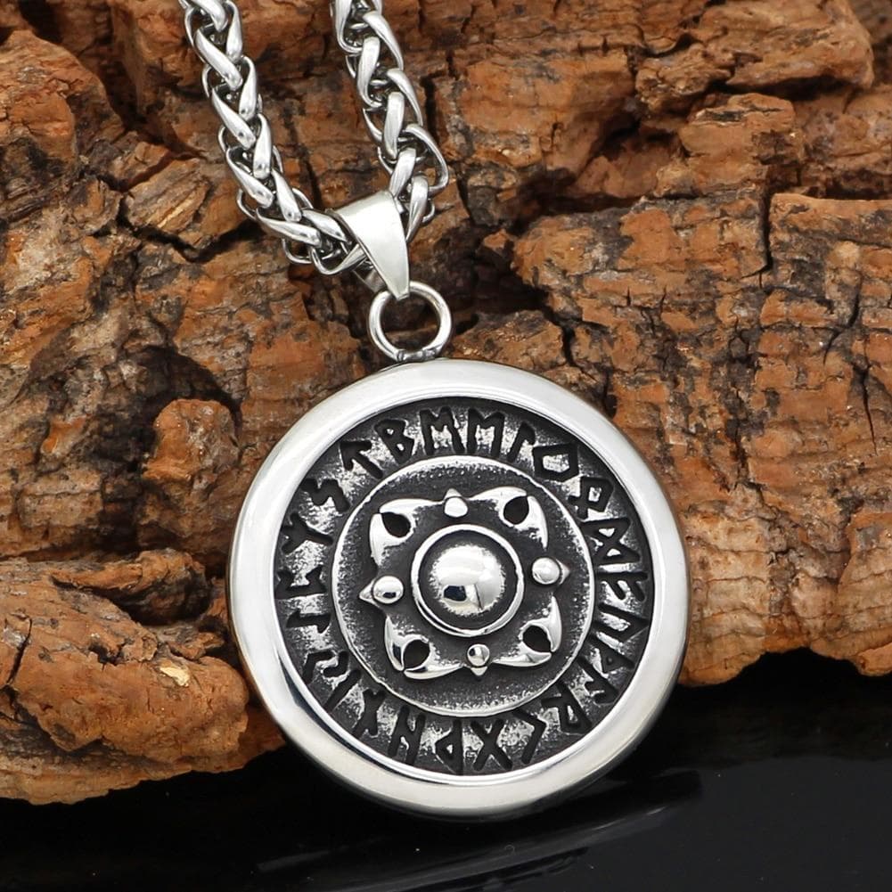 Viking Shield Rune and Compass Talisman Pendant & Necklace