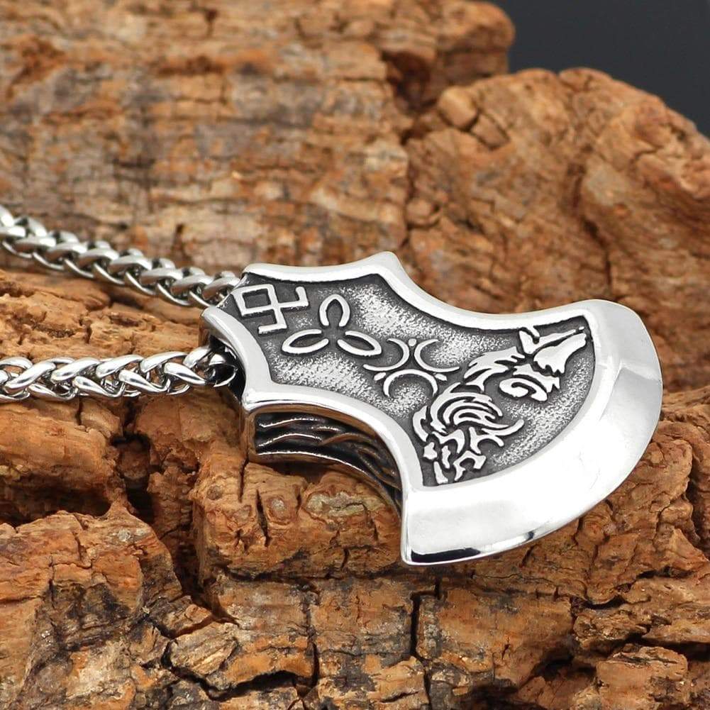 Pendants & Necklaces Viking Wolf Fenrir Norse Axe Pendant & Necklace Ancient Treasures Ancientreasures Viking Odin Thor Mjolnir Celtic Ancient Egypt Norse Norse Mythology