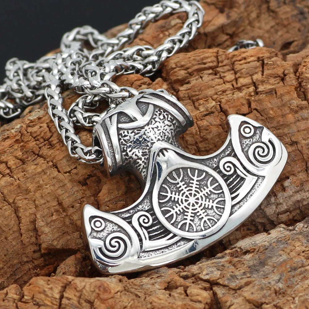 Pendants & Necklaces Vikings Axe and Helm of Awe Stainless Steel Necklace Ancient Treasures Ancientreasures Viking Odin Thor Mjolnir Celtic Ancient Egypt Norse Norse Mythology