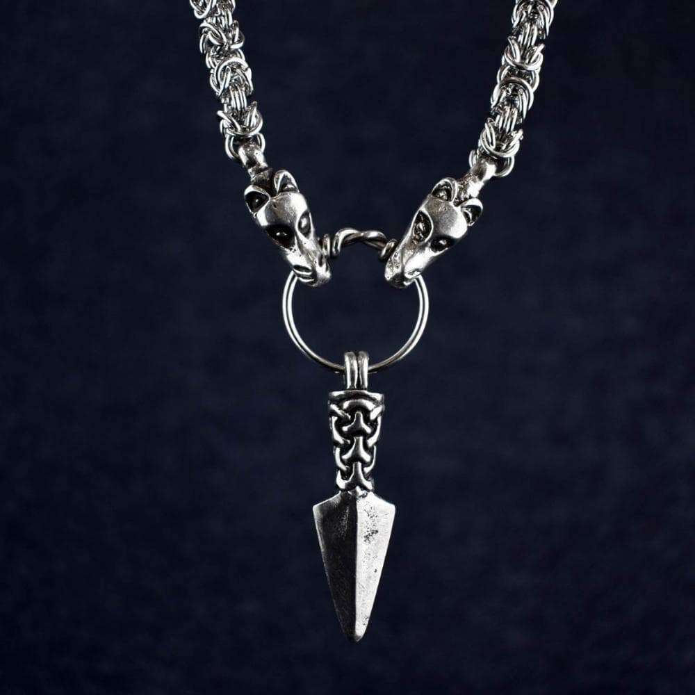 Vikings Manx Gungnir Odin's Spear Pendant on Dragon Chain