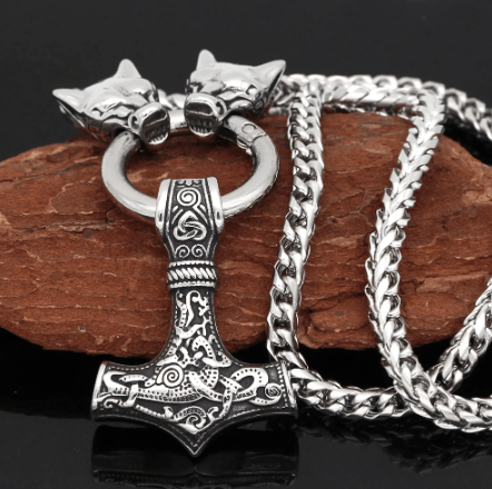 Pendants & Necklaces Vikings Mjolnir and Fenrir Stainless Steel Pendant Necklace Ancient Treasures Ancientreasures Viking Odin Thor Mjolnir Celtic Ancient Egypt Norse Norse Mythology