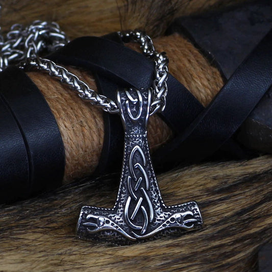 Pendants & Necklaces Vikings Mjolnir Dragon Stainless Steel Necklace Ancient Treasures Ancientreasures Viking Odin Thor Mjolnir Celtic Ancient Egypt Norse Norse Mythology