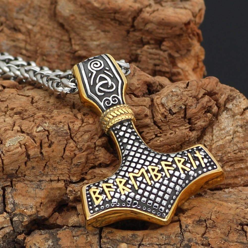 Vikings Mjolnir with Runic Alphabet & Viking Symbols Pendant & Necklace