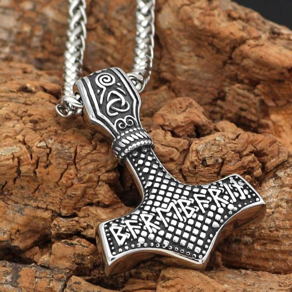 Vikings Mjolnir with Runic Alphabet & Viking Symbols Pendant & Necklace